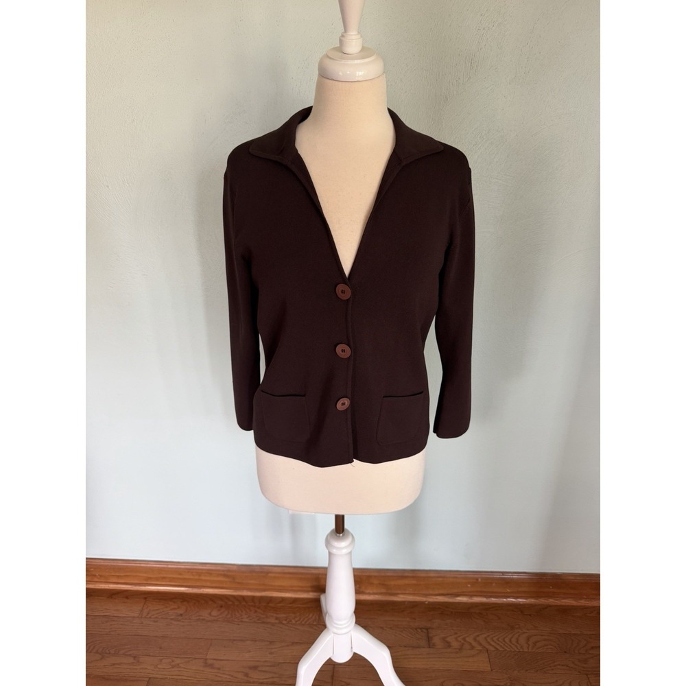 Max Studio Jacket Blazer Button-Up Closure Cardigan Office Layering L chocolate